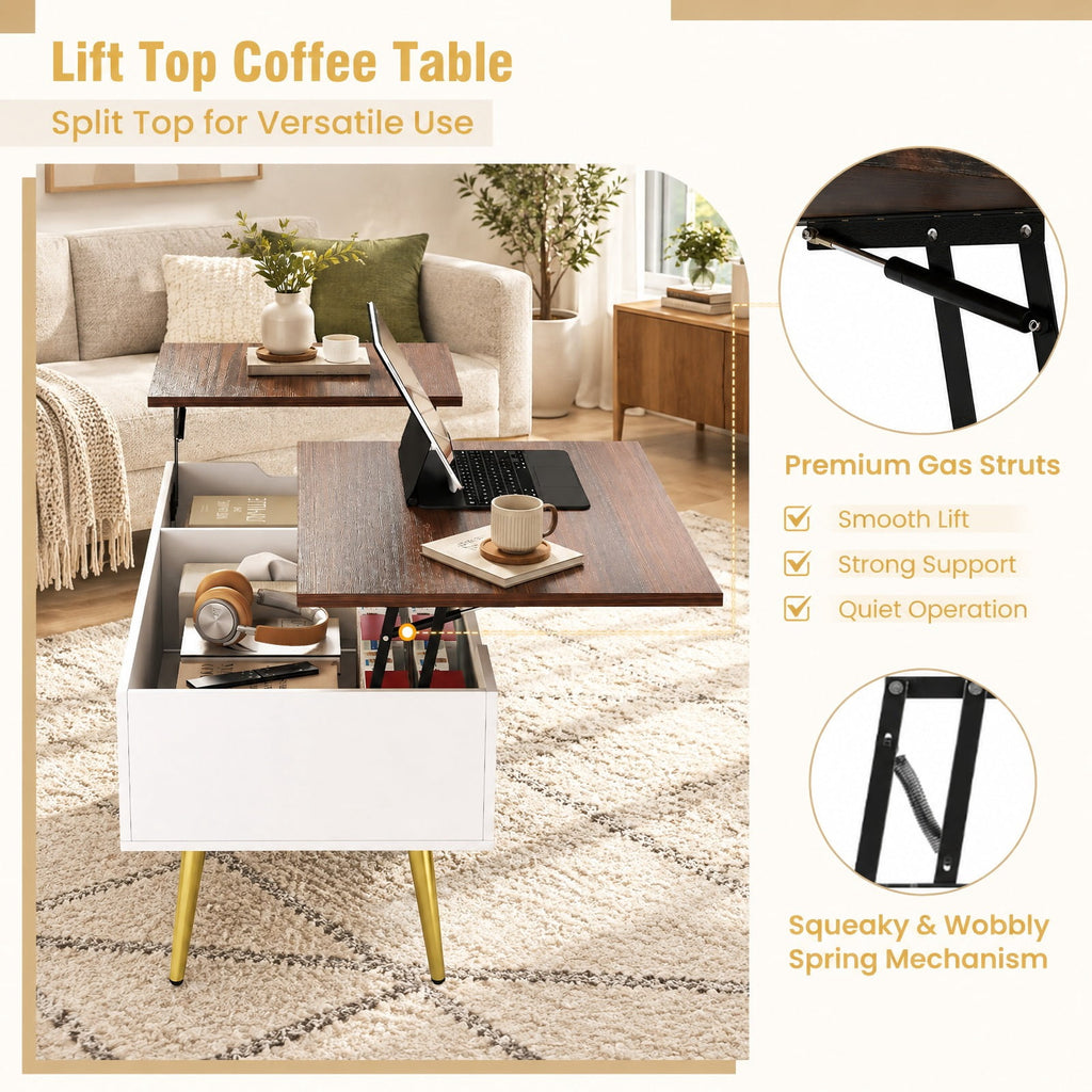 Airfind 47 Inch Lift Top Coffee Table with 2 Hidden Compartments, P2 Engineered Wood Solid Wood Steel Frame, Walnut