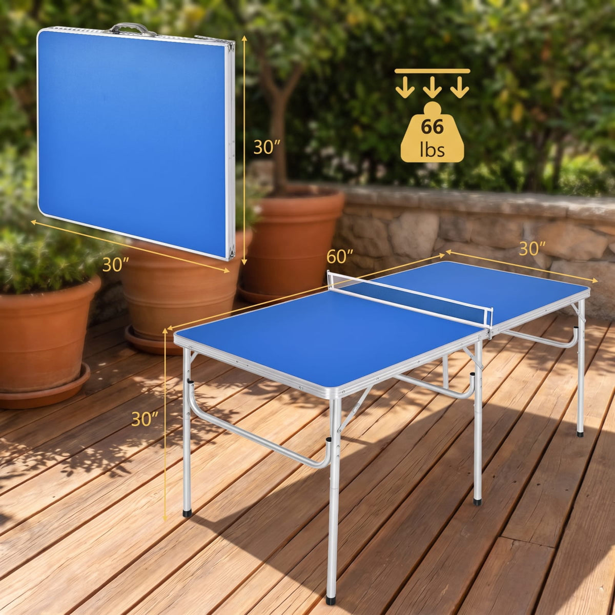 Airfind 60 Inch Portable Folding Table Tennis Table with Net Paddles and Balls for Indoor Family Game Room Ping Pong Fun, Blue