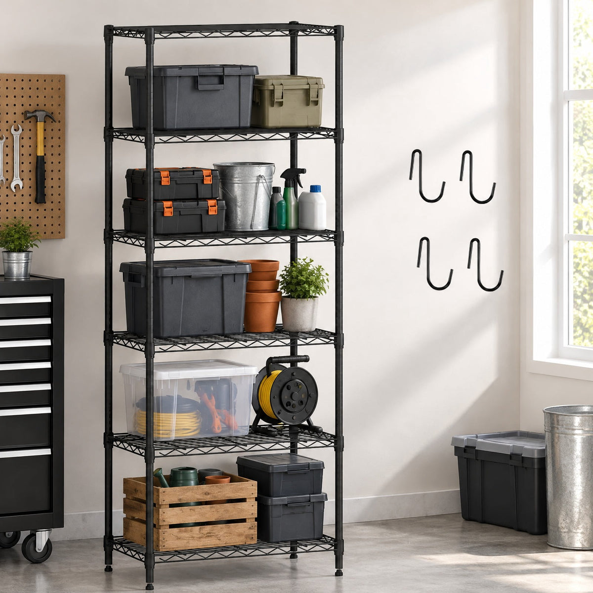 Airfind 6-Tier Metal Storage Shelving Unit with V-Shaped Wire Rack and 900 LBS Capacity, 900 lbs Capacity, Metal Frame, Black