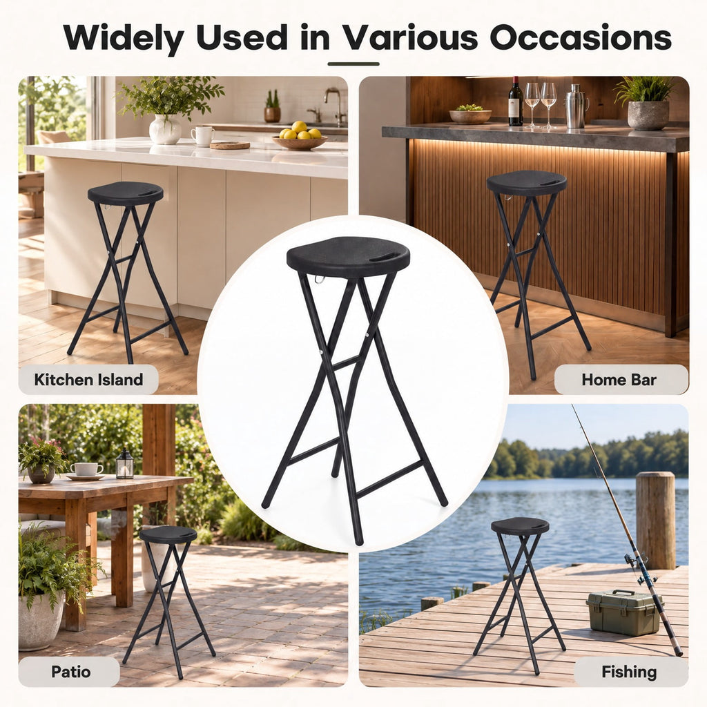 Airfind Set of 2 Folding Bar Stool 27.5in with HDPE Seat and Carry Handle for Kitchen Bar, 330 lbs Capacity, Metal HDPE Frame, Black