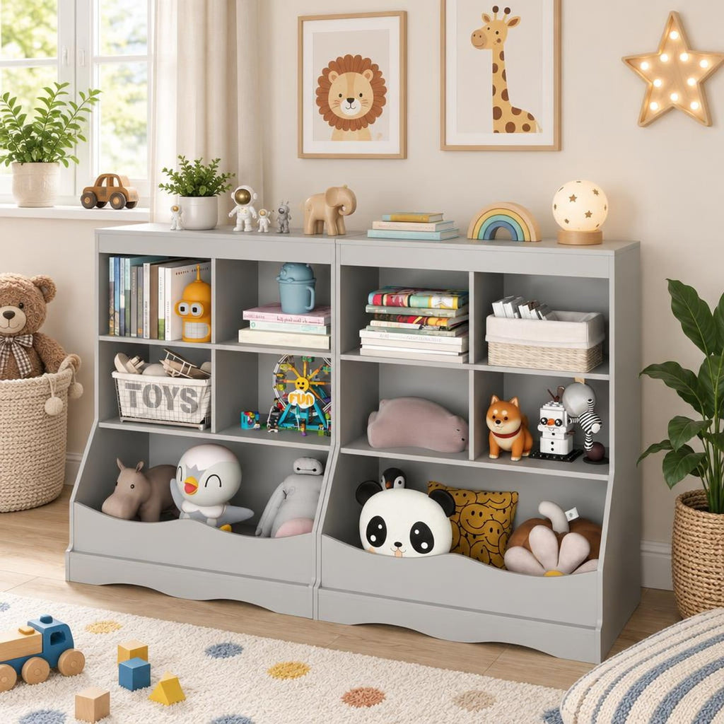 Airfind 3-Tier Childrens Multi-Functional Bookcase Toy Storage Bin Floor Cabinet, 66 lbs Capacity, MDF Engineered Wood Frame, Grey