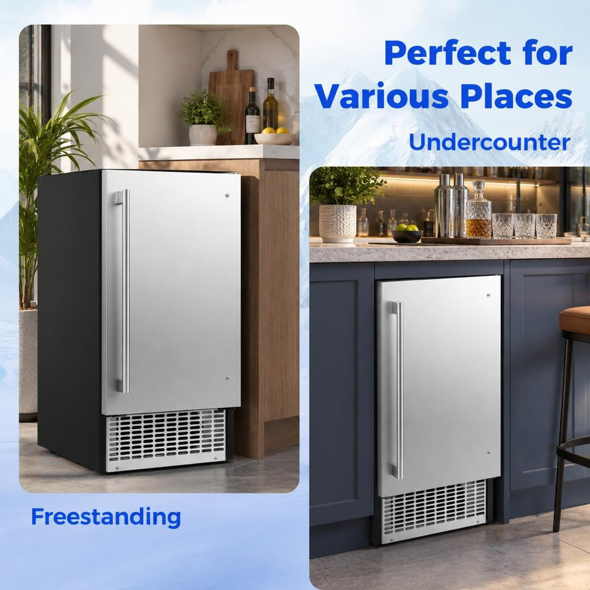 Airfind Commercial Ice Maker 110 lbs/24H Undercounter Ice Machine with 25 lbs Storage Capacity, Stainless Steel Galvanized Steel Frame, Silver