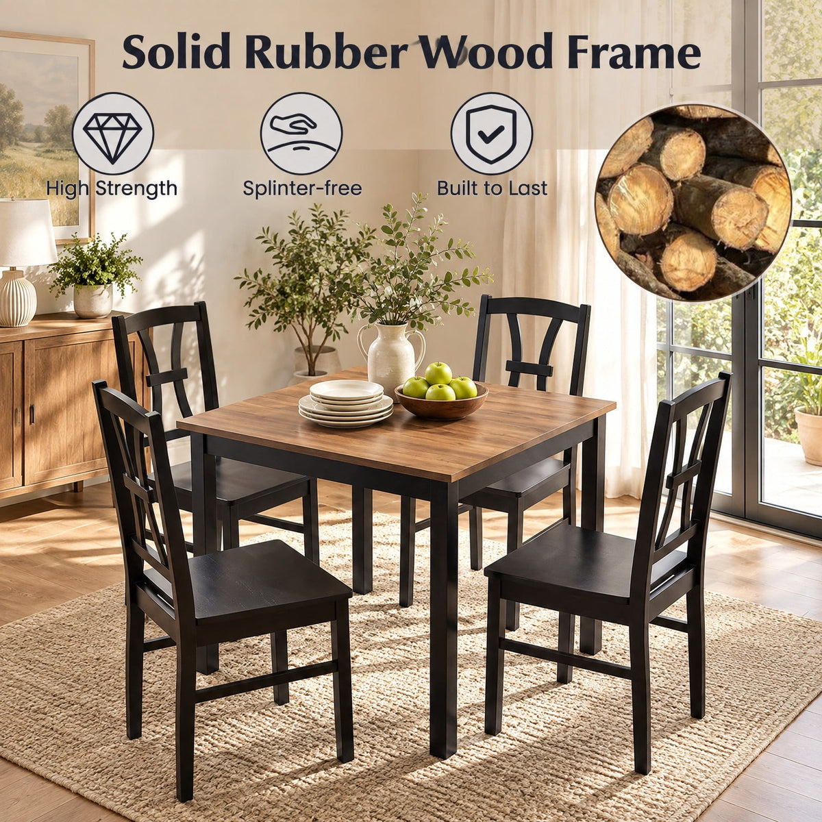 Airfind 400 lbs Capacity Dining Chair Set of 2 with Cross Backrest and Rubber Wood Frame, 400 lbs Capacity, Rubber Wood Engineered Wood Frame, Black