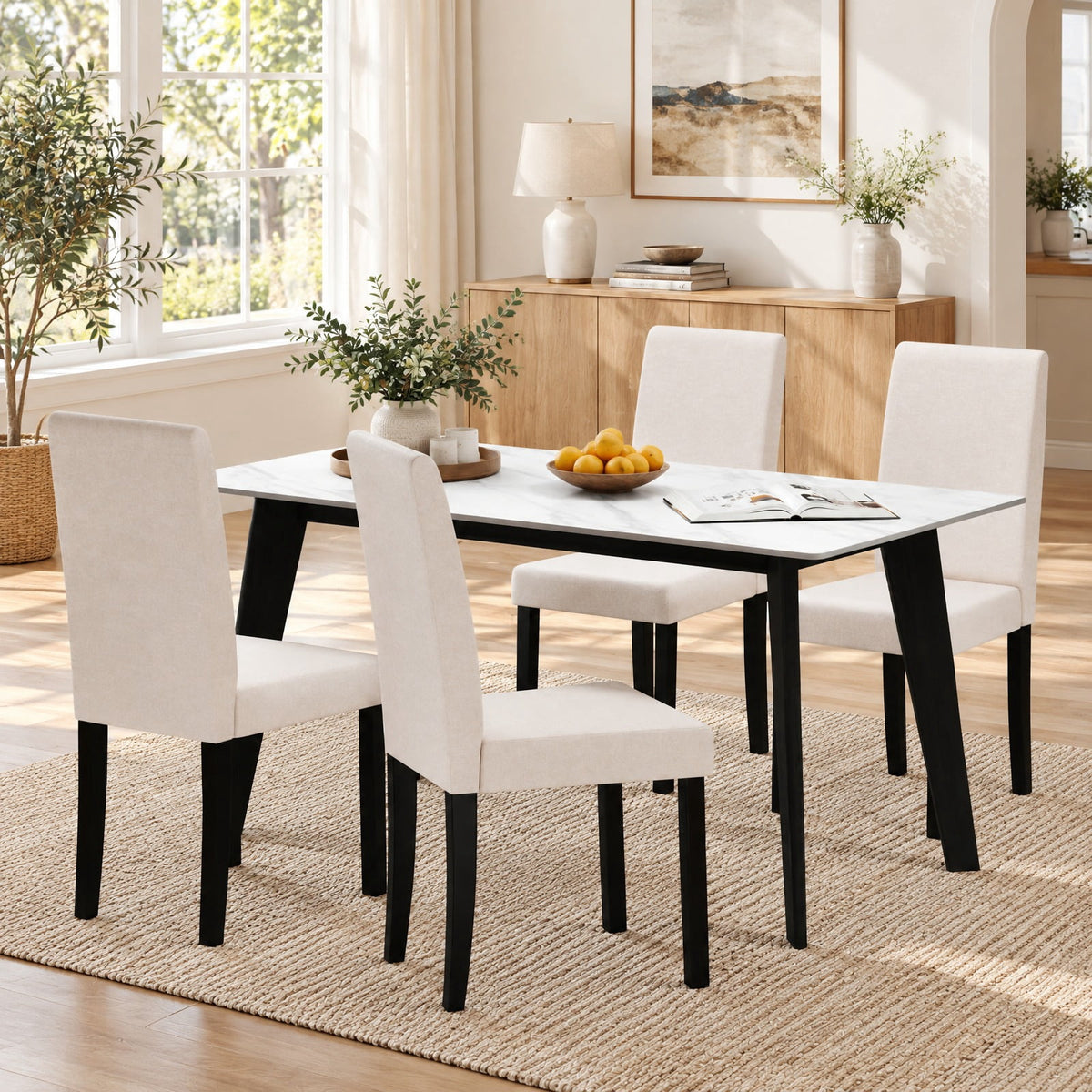 Airfind Set of 2 Dining Chair Mid-Century Modern Fabric Upholstered Parson Chairs, Chair 330 lbs Capacity, 17in x 22in x 35.5in Footprint, Beige