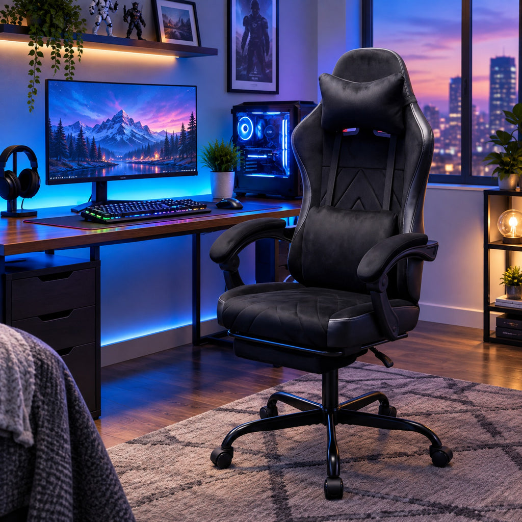 Airfind Gaming Chair Height Adjustable Computer Chair with Headrest Lumbar Support Linkage Armrests, 330 lbs Capacity, Black