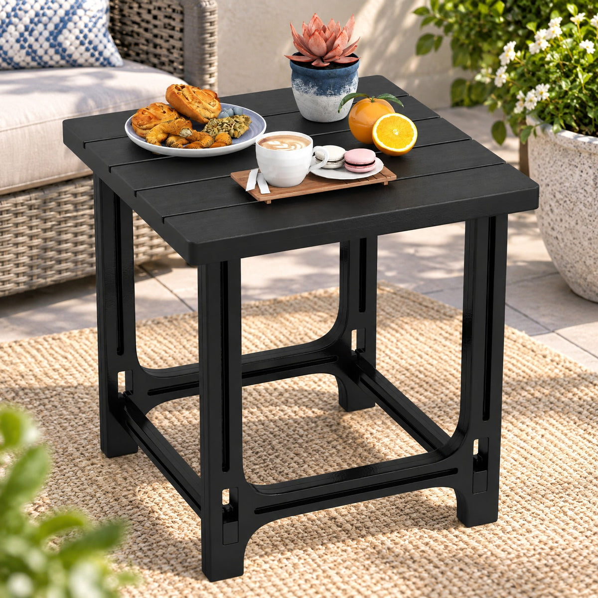 Airfind 18 Inch Outdoor Adirondack Side Table with Slatted Surface, 315 lbs Capacity, HDPE Frame, 18.5 x 18.5 x 18.5 Footprint, Black