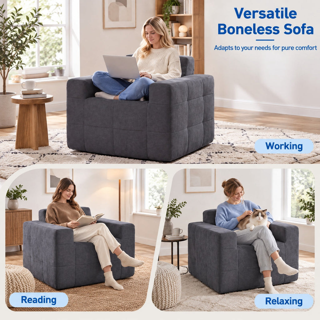 Airfind Boneless Single Sofa Chair Cloud Sofa with Terry Cloth Upholstery, 352 lbs Capacity, Terry Cloth Sponge Frame, Gray