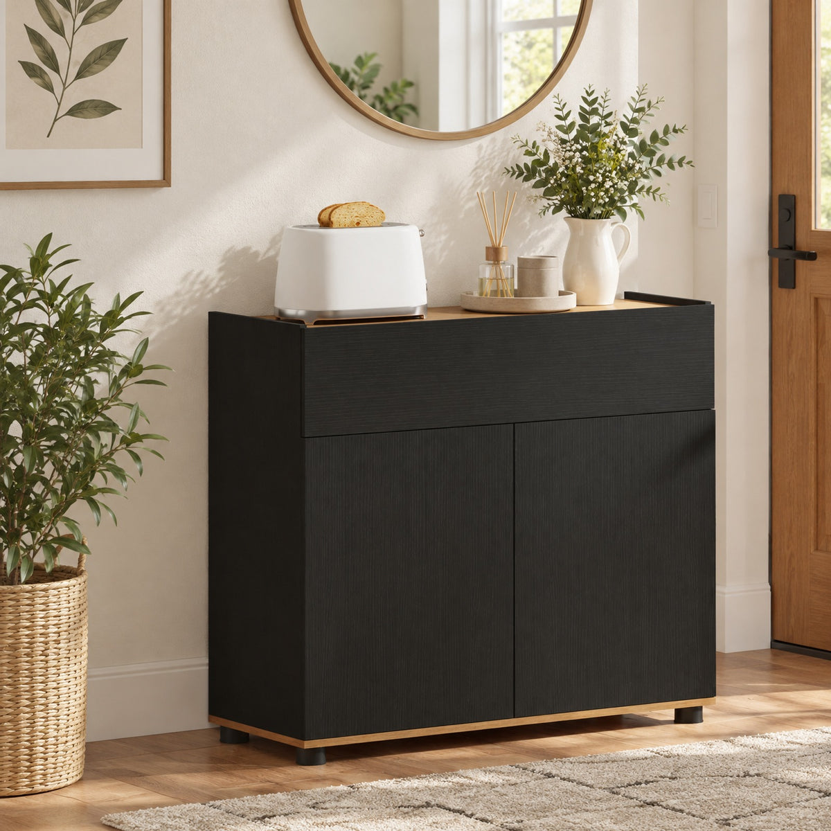 Airfind Sideboard Buffet Cabinet with Storage Wooden Kitchen Storage Cabinet, 44 lbs Capacity, Engineered Wood MDF PP Frame, Black
