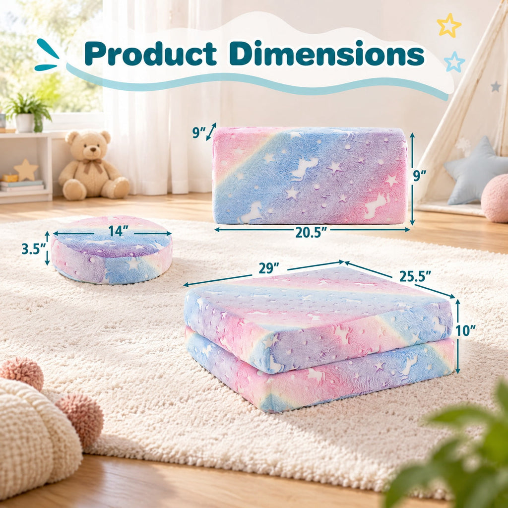Airfind Play Couch Set, Modular Youth, Glow in the Dark with Portable Handles, Flannel Fabric Sponge Frame, for 3+ Years Old, Natural