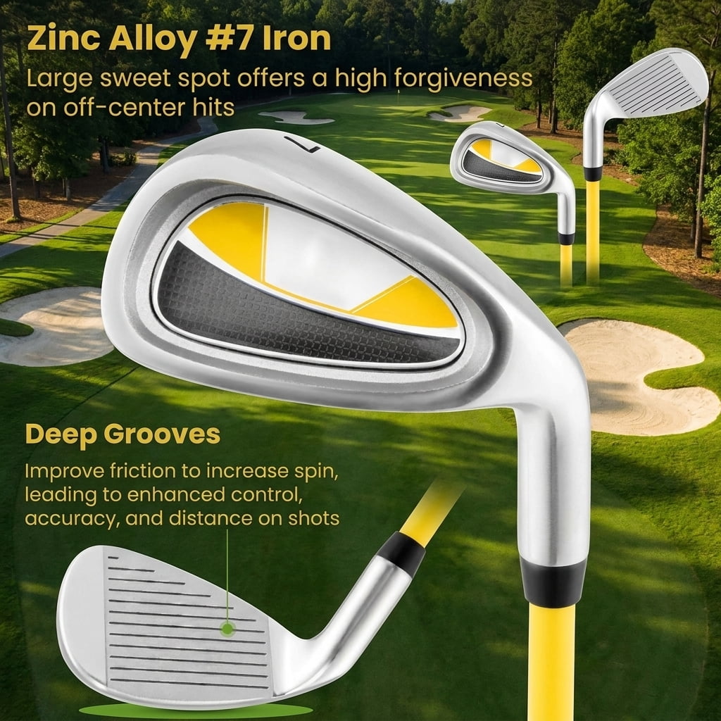 Airfind Right Handed Golf Club Set for Adults 11 Pieces with Titanium Driver, Stainless Irons, Putter and Premium Bag, Yellow