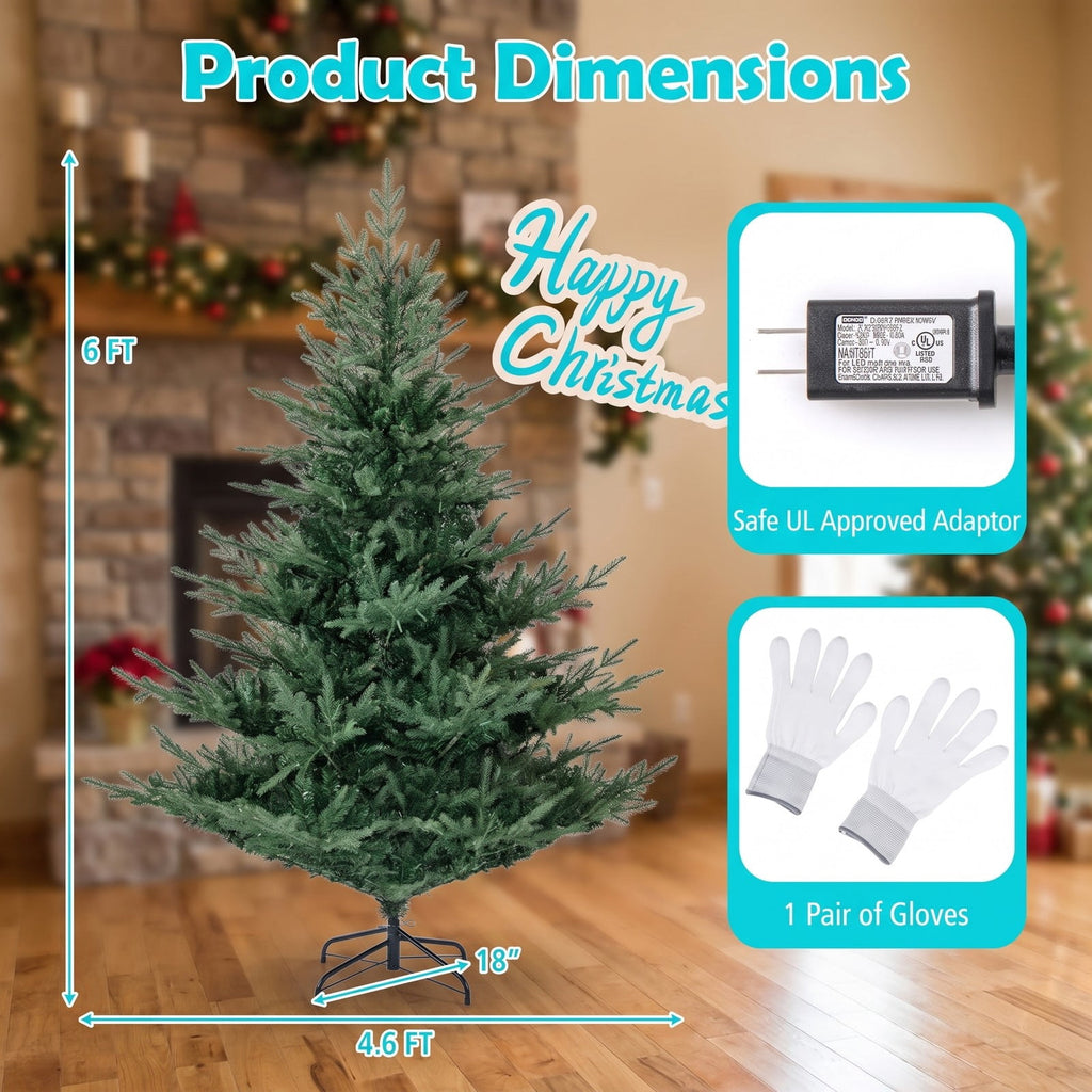 Airfind Artificial Christmas Tree with Branch Tips and Warm White LED Lights-6 Feet, White, Folding metal stand with protective foot pads