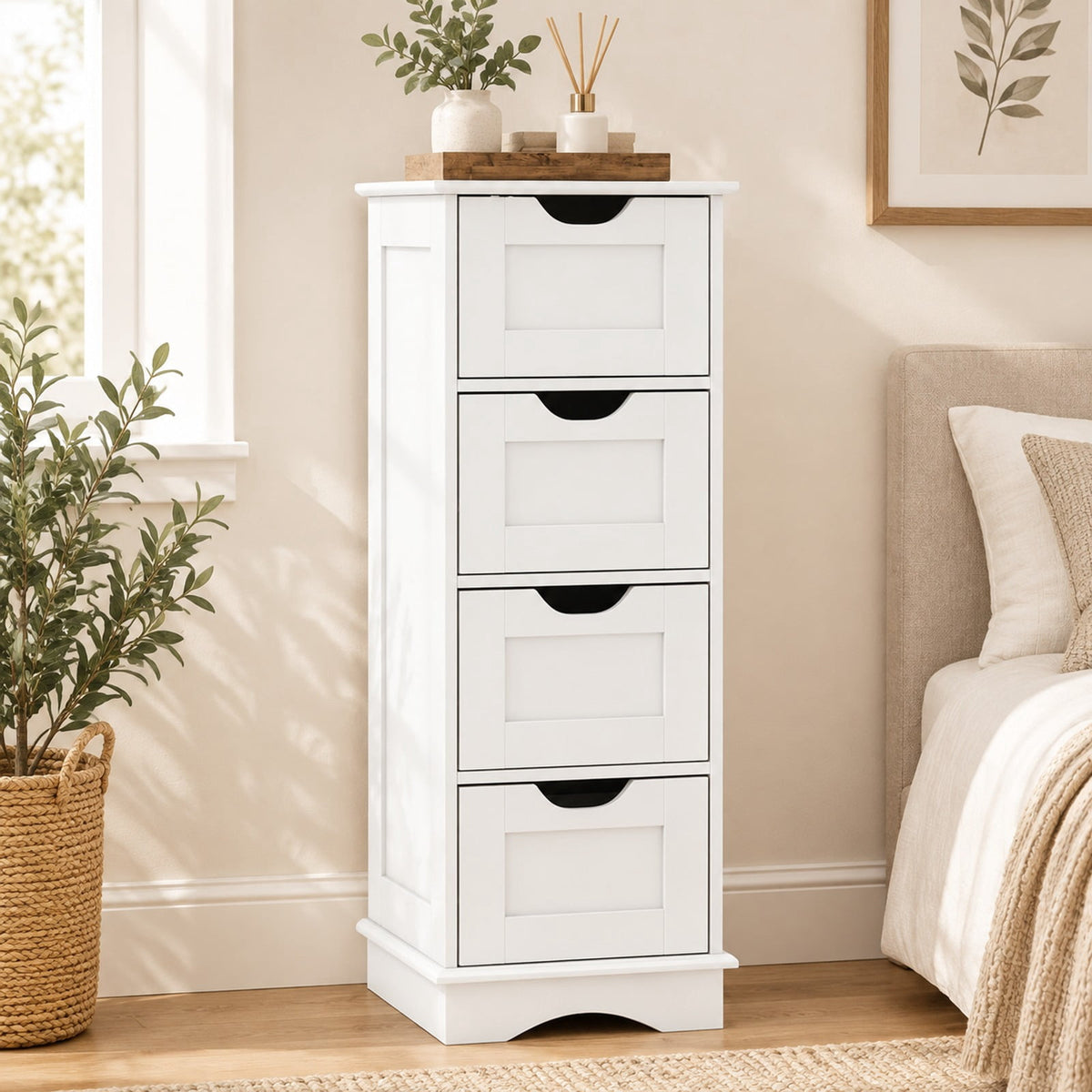 Airfind Bathroom Storage Cabinet featuring Cutout Handles and 4 Drawers, 33 lbs Capacity, MDF Frame, 12 Inch x 12 Inch x 32 Inch Footprint, White