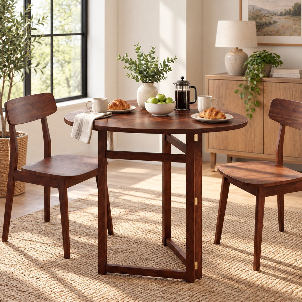 Airfind Foldable Dining Table 31.5 Inch Triangular Small Kitchen Table for 2, 130 lbs Capacity, Rubber Wood MDF Frame, 31.5 Inch x 31.5 Inch x 29.5 Inch Footprint