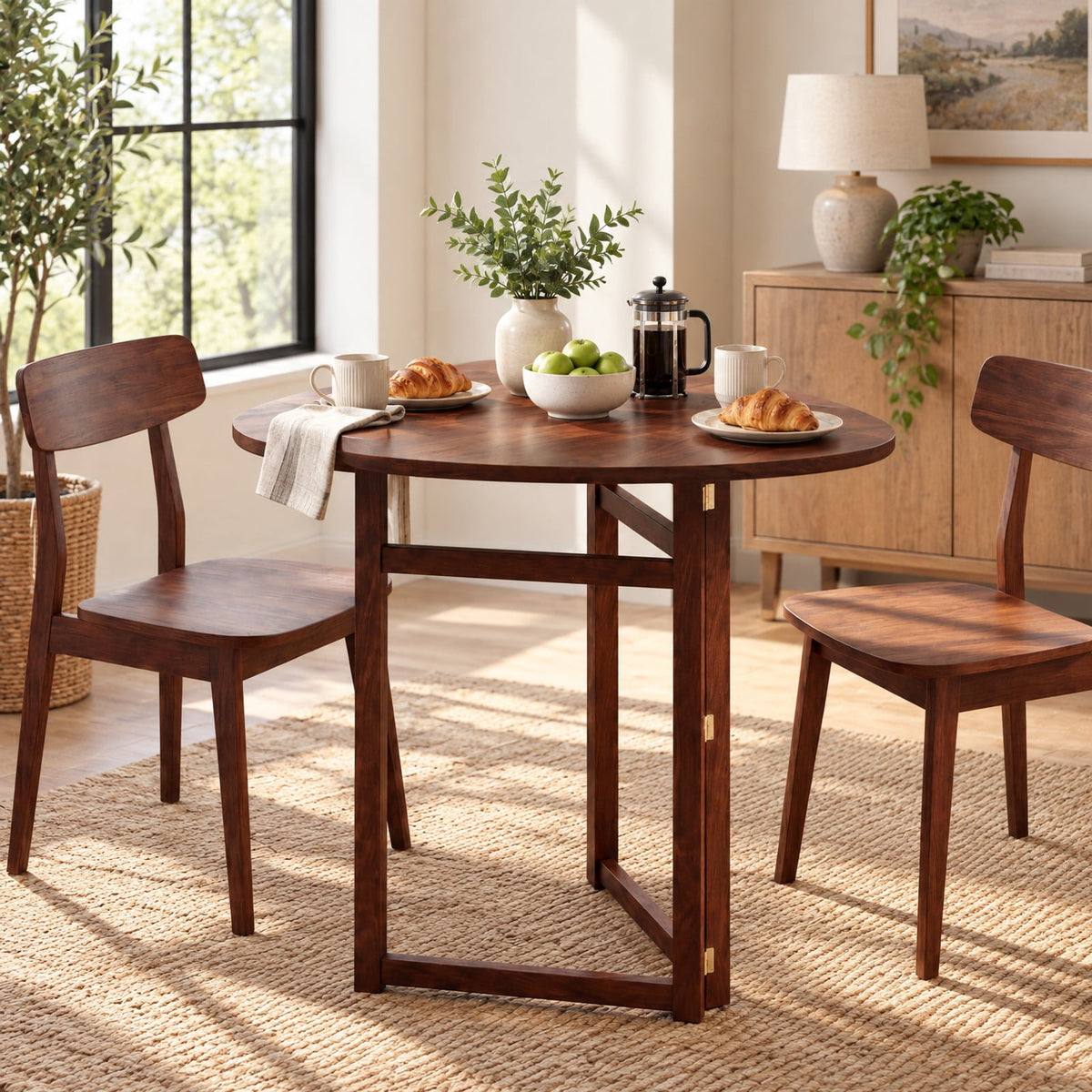 Airfind Foldable Dining Table 31.5 Inch Triangular Small Kitchen Table for 2, 130 lbs Capacity, Rubber Wood MDF Frame, 31.5 Inch x 31.5 Inch x 29.5 Inch Footprint