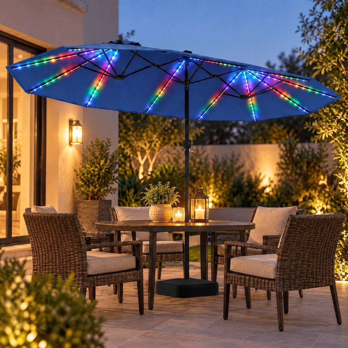 Airfind 15.5FT Extra-Large Patio Umbrella with Base 12 Reinforced Ribs, 180G Polyester Fabric Metal External Frame, Navy