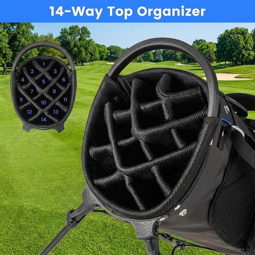 Airfind 14-Way Stand Bag with Cushioned Hip Strap and Rain Hood for Walking Rounds, Blue