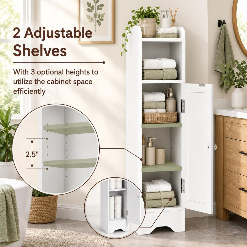 Airfind Slim Bathroom Cabinet Corner with 1 Door and Adjustable Shelves, 22 lbs Capacity, Engineered Wood Frame, 7.5in x 7in x 31.5in Footprint, White