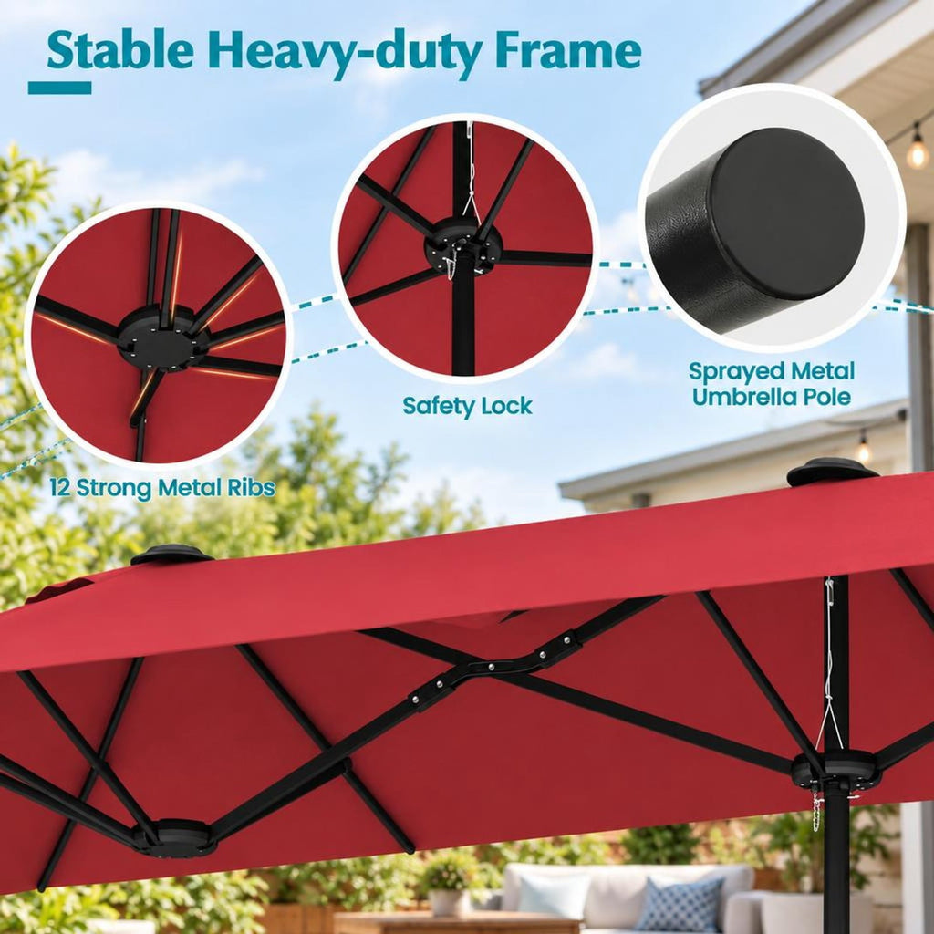 Airfind 13 Feet Double-Sided Patio Twin Table Umbrella with Crank Handle, Metal 180g Yarn Dyed Fabric PA Coating Frame