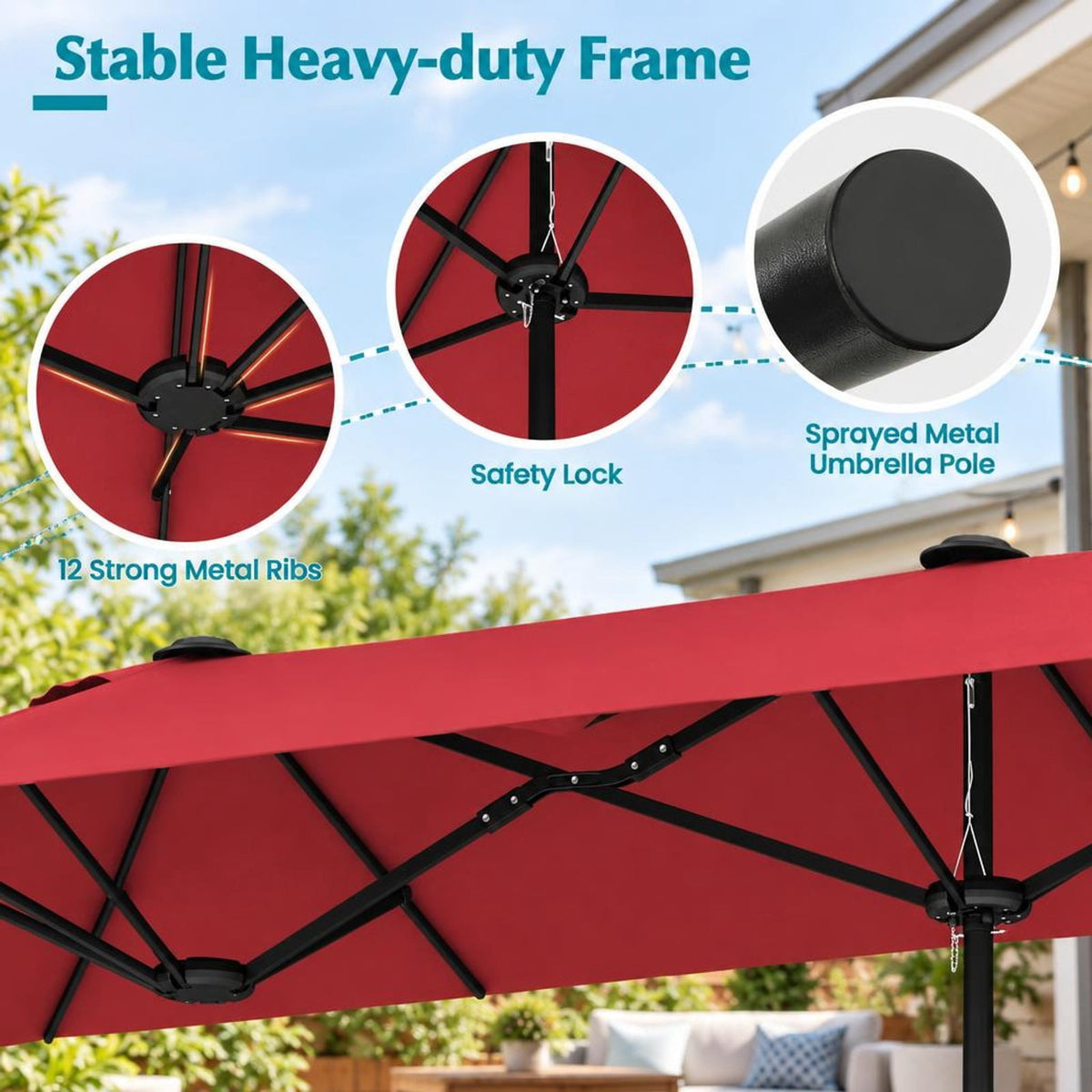Airfind 13 Feet Double-Sided Patio Twin Table Umbrella with Crank Handle, Metal 180g Yarn Dyed Fabric PA Coating Frame