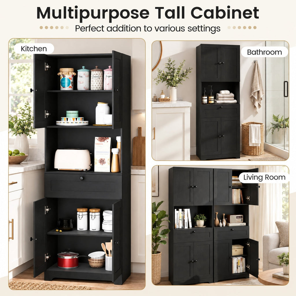 Airfind 67.5 Inch Tall Modern Freestanding Floor Storage Cabinet with 4 Doors and 1 Drawer, 243 lbs Capacity, MDF Engineered Wood Frame, Black