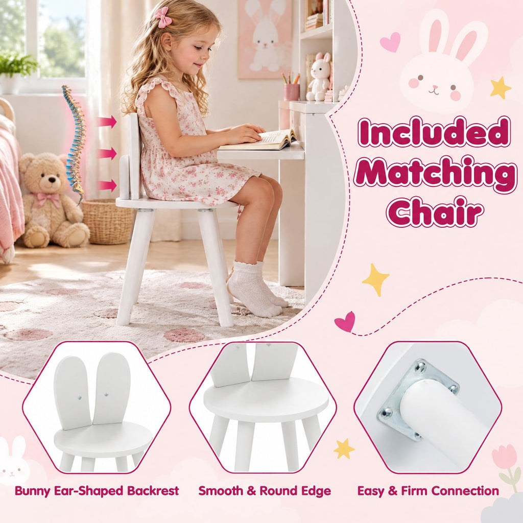 Airfind Kids Vanity Desk and Chair Set with Lights Open Shelves, 110 lbs Capacity, MDF Frame, 31.5 x 15.5 x 37.5 Tabletop Footprint, White