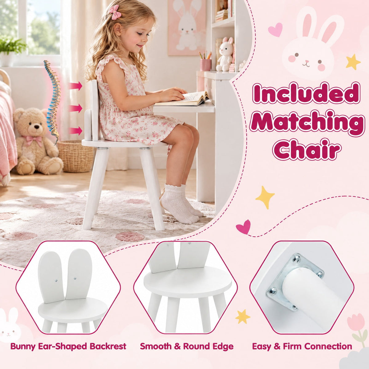 Airfind Kids Vanity Desk and Chair Set with Lights Open Shelves, 110 lbs Capacity, MDF Frame, 31.5 x 15.5 x 37.5 Tabletop Footprint, White