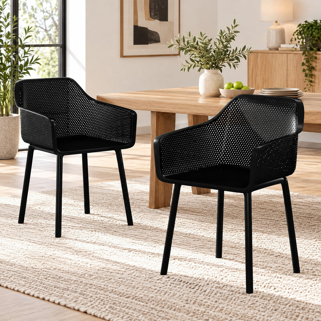 Airfind Modern Plastic Dining Chairs Set of 4 Kitchen Armchairs with Breathable Mesh Backrest, 330 lbs Capacity, PP Frame, Black
