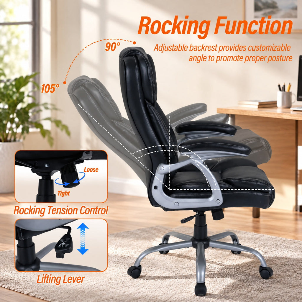 Airfind Executive Office Chair Leather Ergonomic Computer Desk Chair with Padded Seat and Armrests, 330 lbs Capacity, Black
