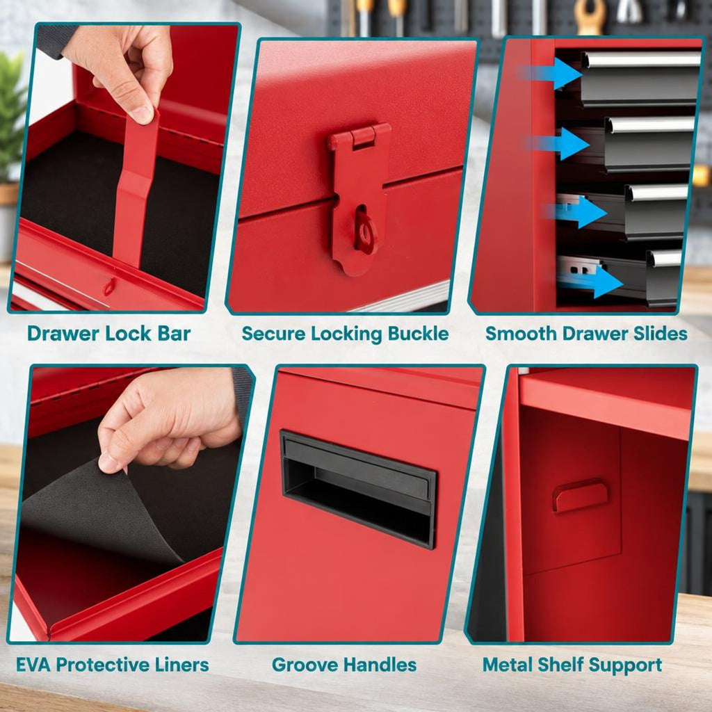 Airfind 2-in-1 Tool Chest and Cabinet with 5 Sliding Drawers-Black and Red, 220.5 lbs Capacity, Steel rubber-plastic synthetic Frame, Gray