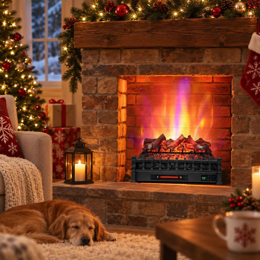Airfind 26 Inch Electric Fireplace Heater with Remote Control and Realistic Lemonwood Ember Bed, Black