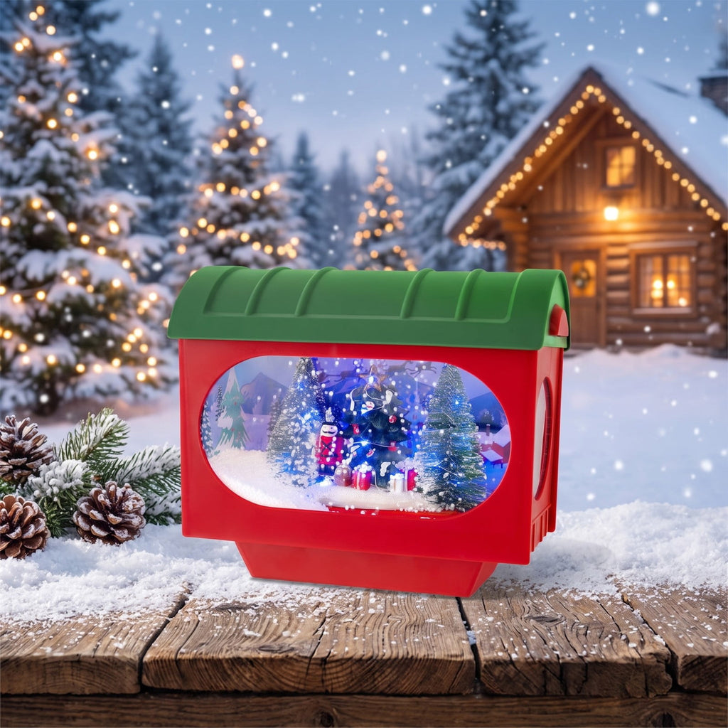 Airfind 59 Inch Christmas Street Lamp featuring Sound-activated Snow Globe Lantern, Plastic Resin Frame, 12.5 Inch x 12.5 Inch x 59 Inch Footprint, Red