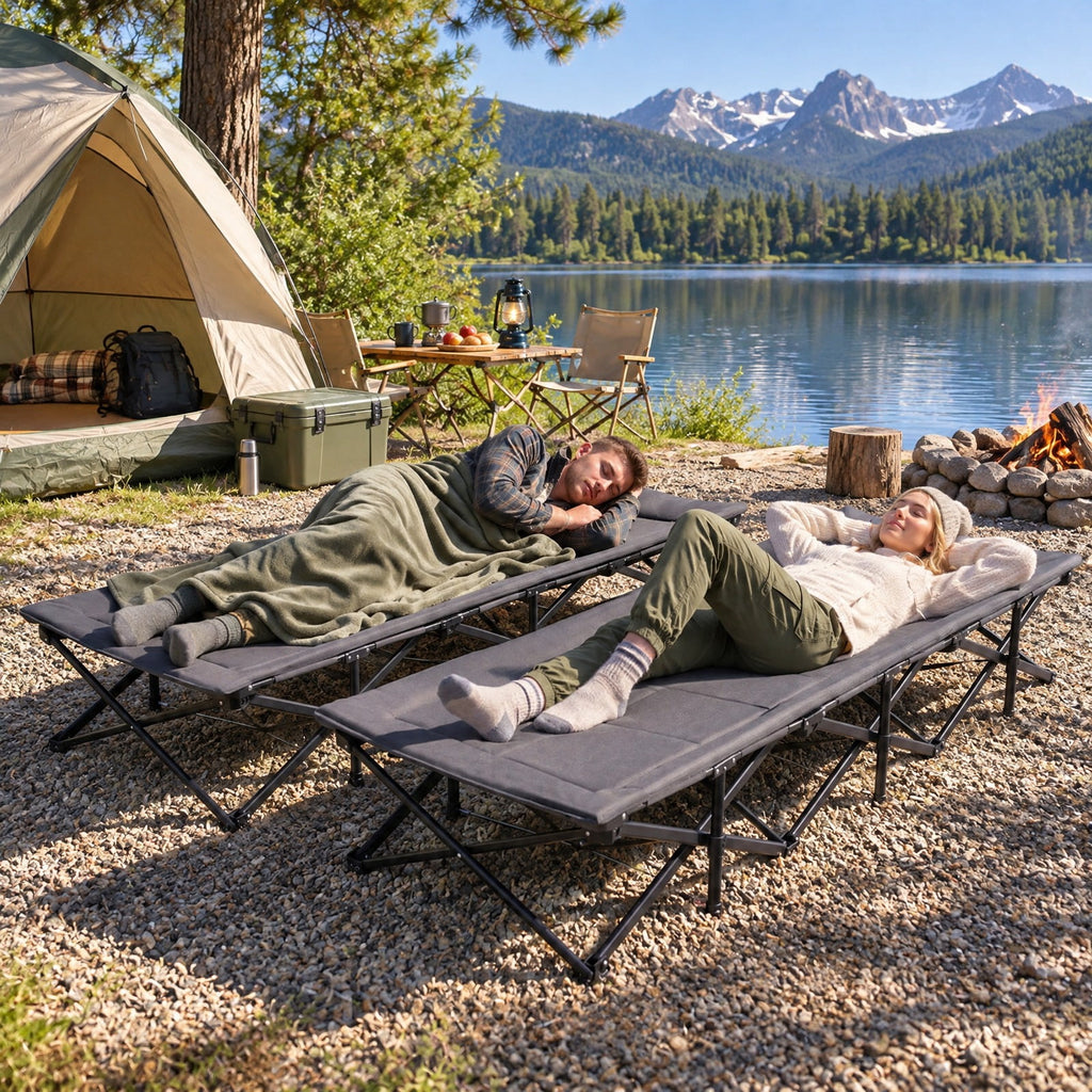 Airfind Camping Cot with Padded Pillow and Storage Pouch for Camping Travel, 600 lbs Capacity, Polyester Fabric Oxford Cloth Cotton Metal Frame