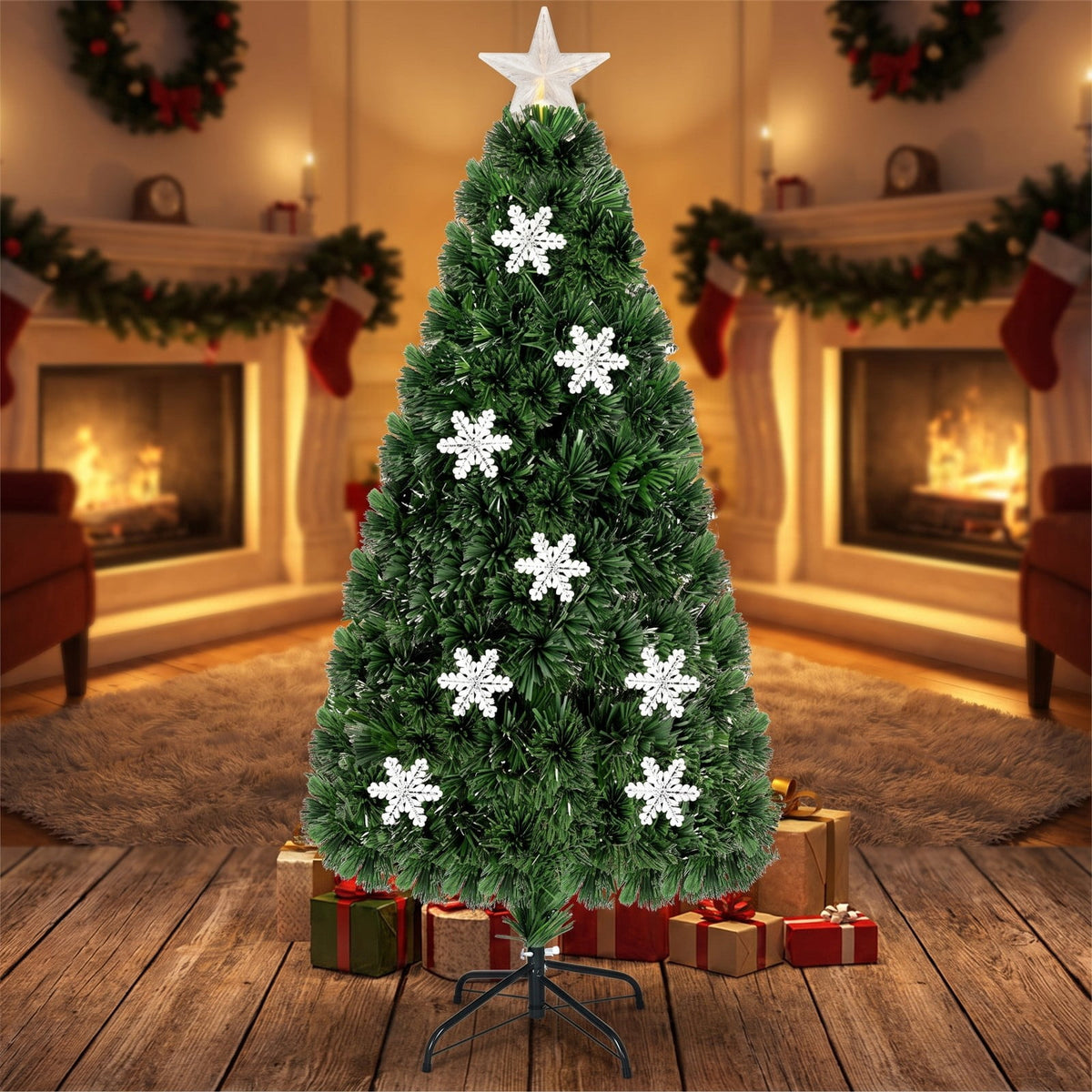 Airfind LED Optic Artificial Christmas Tree with Snowflakes-5 Feet, PVC Frame, 2.4 x 5 (Diameter x H) Height: 5 ft Weight: About 8 lbs Footprint