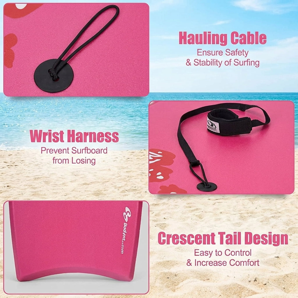 Airfind 41 Inch IXPE Bodyboard for Adults ¡ª Cool-Touch Deck, EPS Core, HDPE Slick Bottom, Crescent Tail, Coiled Wrist Leash Included (Pink)