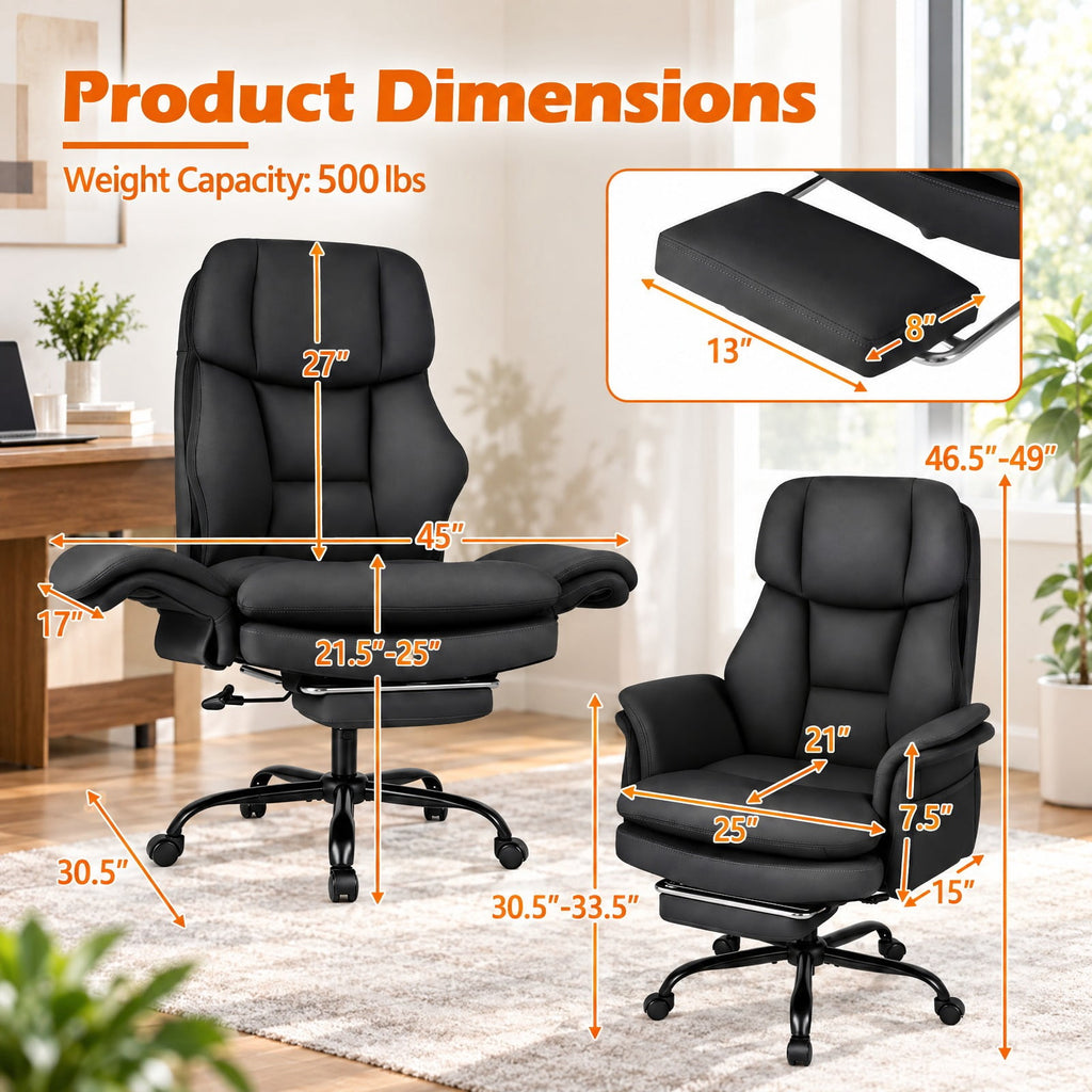 Airfind Ergonomic Cross Legged Office Chair Big and Tall Executive Chair with Retractable Footrest, 500 lbs Capacity, Black