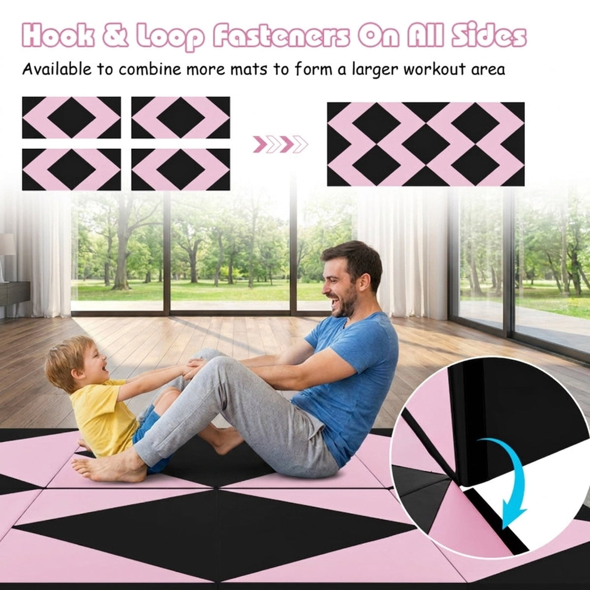 Airfind 10 Feet x 4 Feet x 2 Inch Folding Exercise Mat with Non-Slip Surface and Cushioned Support and Hook-and-Loop Connectors for Home Workout Gymnastics and Yoga, Black