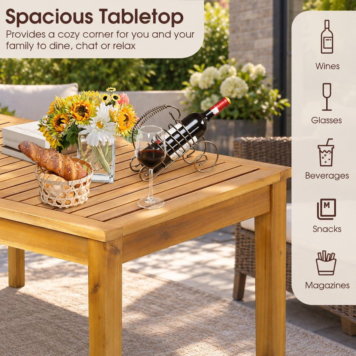 Airfind Rectangular Indoor and Outdoor Bar Height Table for Garden, 45 x 24 x 39.5Weight Footprint, TeakMaterial Acacia WoodOverall