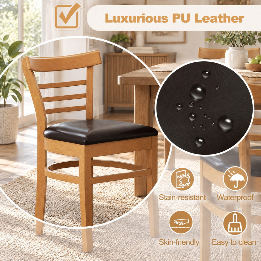 Airfind Set of 2 Wooden Dining Chair with Rubber Wood Legs for Restaurant, Chair 400 lbs Capacity, Rubber Wood PU Leather Sponge Frame, Brown