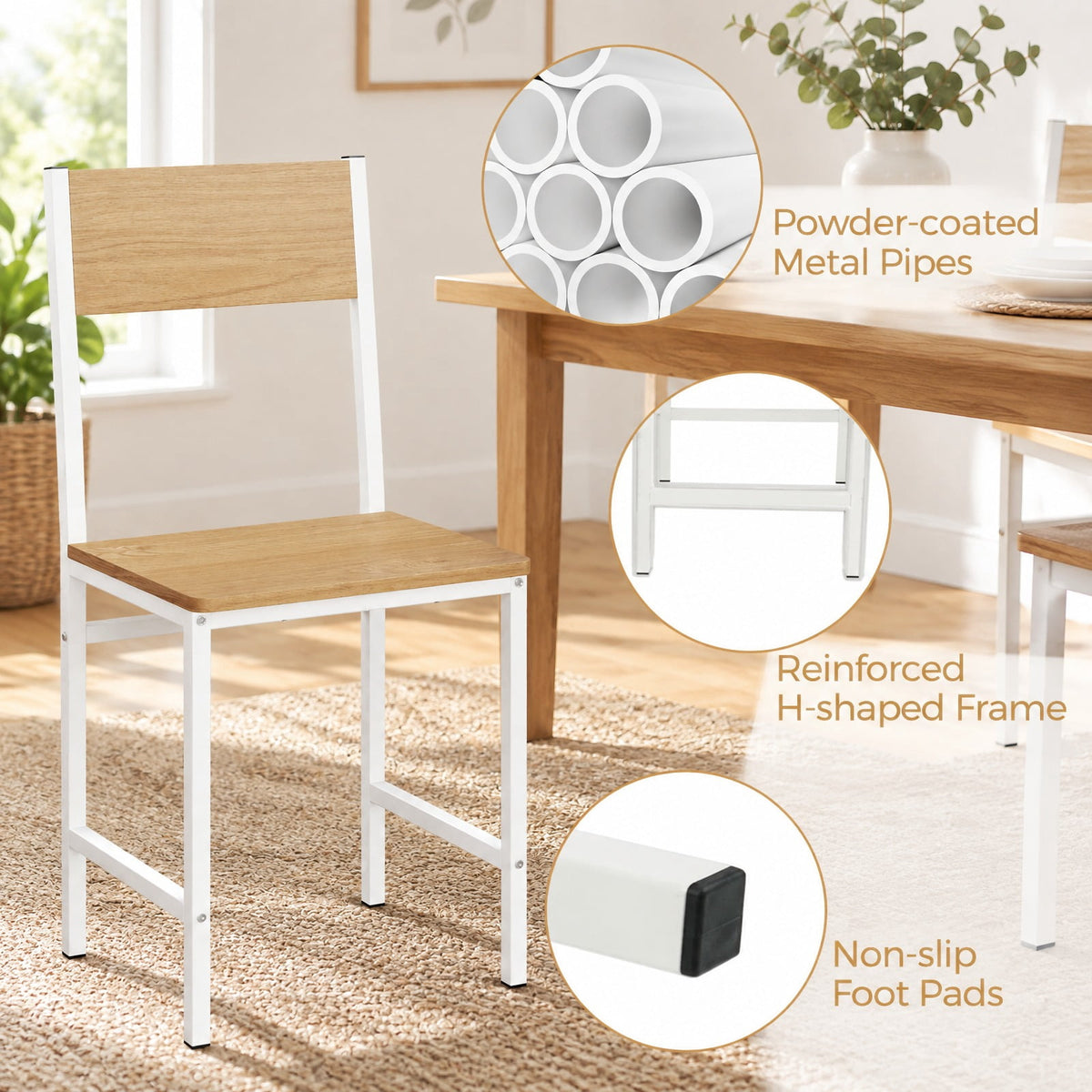 Airfind Set of 4 Dining Chairs with Metal Legs and Slanted Back, 300 lbs Capacity, Metal Engineered Wood Frame, 17.5 x 16 x 34 Footprint, Natural
