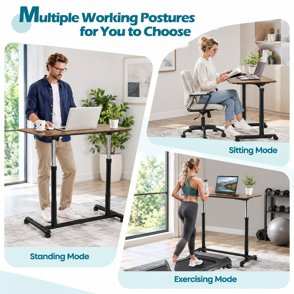 Airfind Height Adjustable Computer Desk Sit to Stand Rolling Notebook Table, MDF Frame, 37.5 x 21.5 x 27.5-42 Footprint, Brown