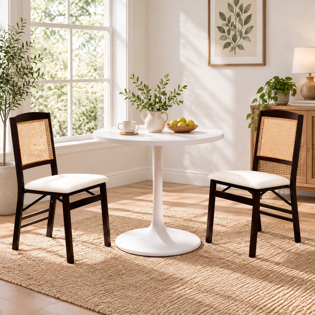 Airfind Folding Dining Chairs Set of 2 Rubber Wood Chairs with Linen Padded Seat, 400 lbs Capacity, Rubber Wood PE Rattan Linen Fabric Sponge Frame