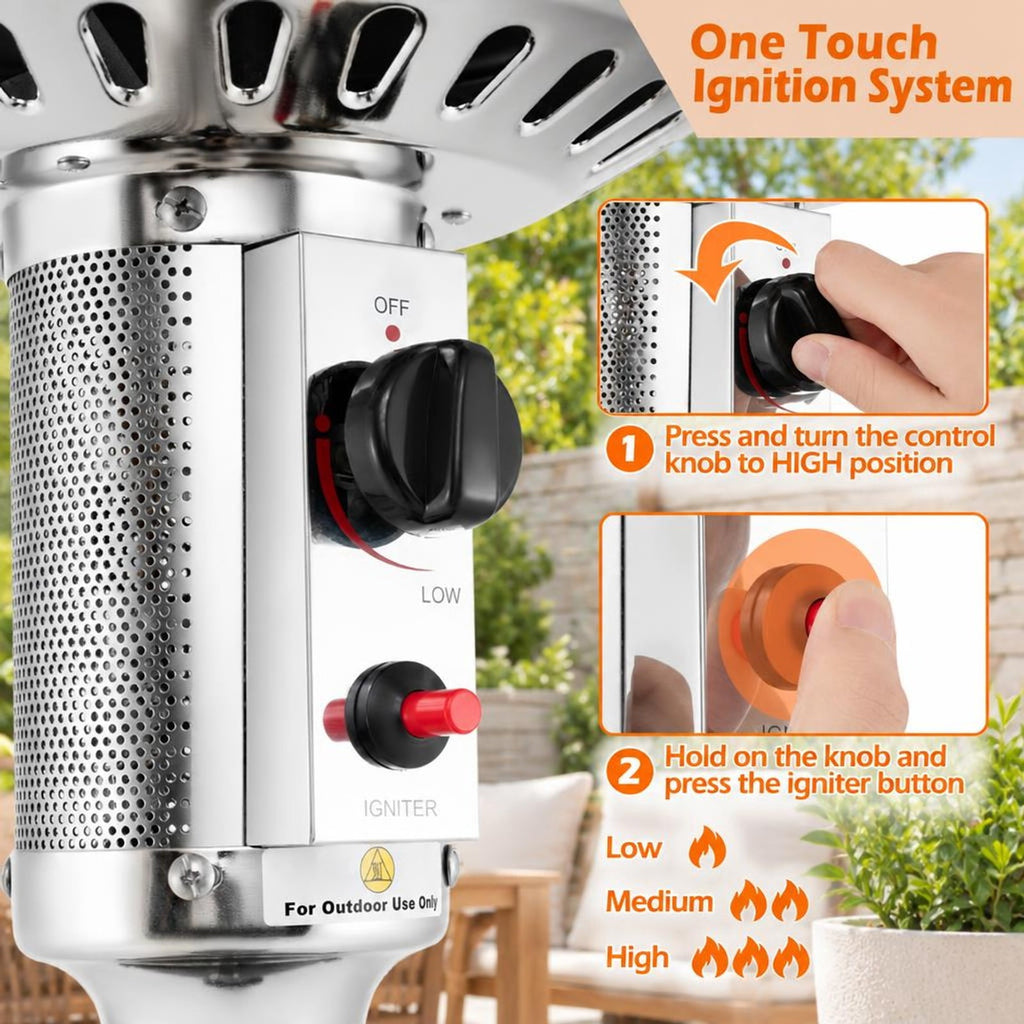 Airfind 50000 BTU Propane Patio Heater with Round Table Design, Aluminum 304 Stainless Steel Metal Frame, 32 x 87 Footprint, Gray