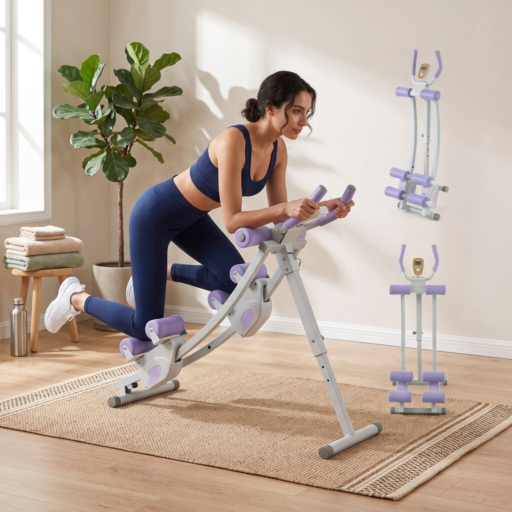 Airfind Ab Machine Abdominal Trainer with LCD Monitor, 4 Adjustable Heights, Foldable Full Body Core Workout Glider Exerciser for Home Gym, 330 LBS Capacity, Purple