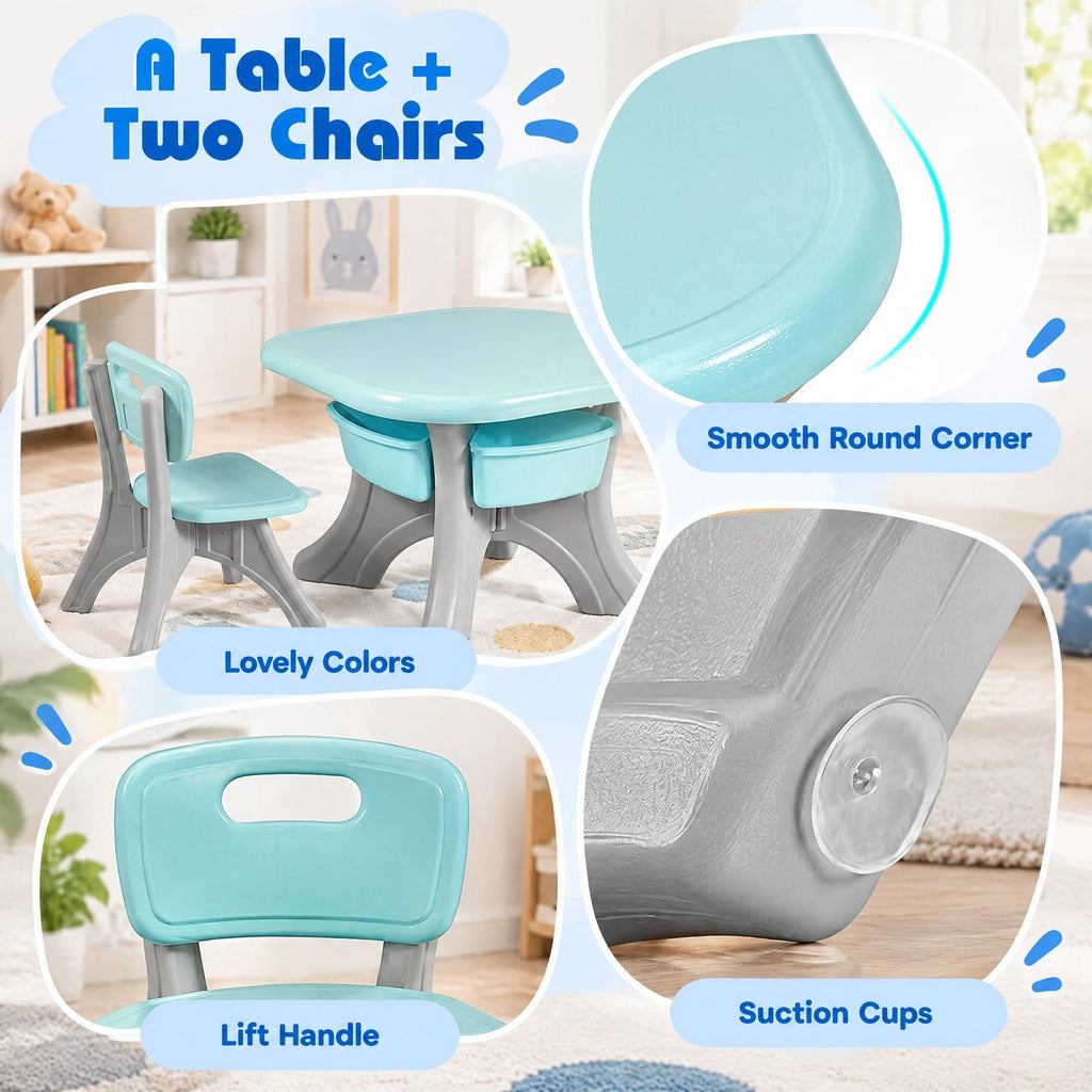 Airfind Youth Activity Table, Youth, and Chair Set Play Furniture W/Storage, 176 lbs Capacity, PP Frame, 27 Inch x 27 Inch x 20 Inch Footprint, Blue