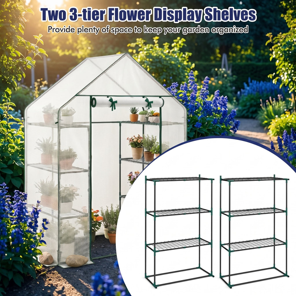 Airfind Portable Walk-in Greenhouse with 3 Tiers and 6 Shelves, PE Frame, 56 x 28 x 76 Footprint, White
