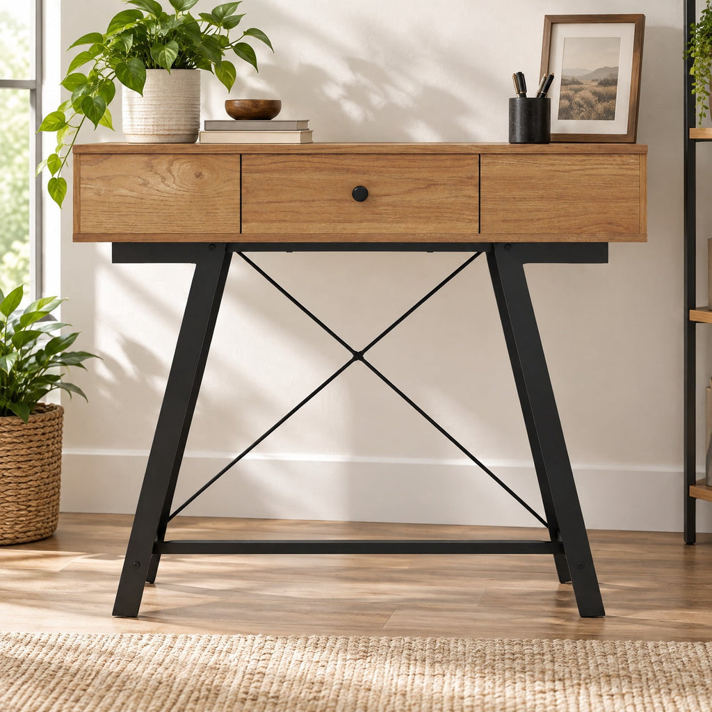 Airfind Vanity Desk with Flip Top Mirror Makeup Dressing Table, 88 lbs Capacity, Metal Engineered Wood Glass Frame, 38 x 18.5 x 31.5 Footprint