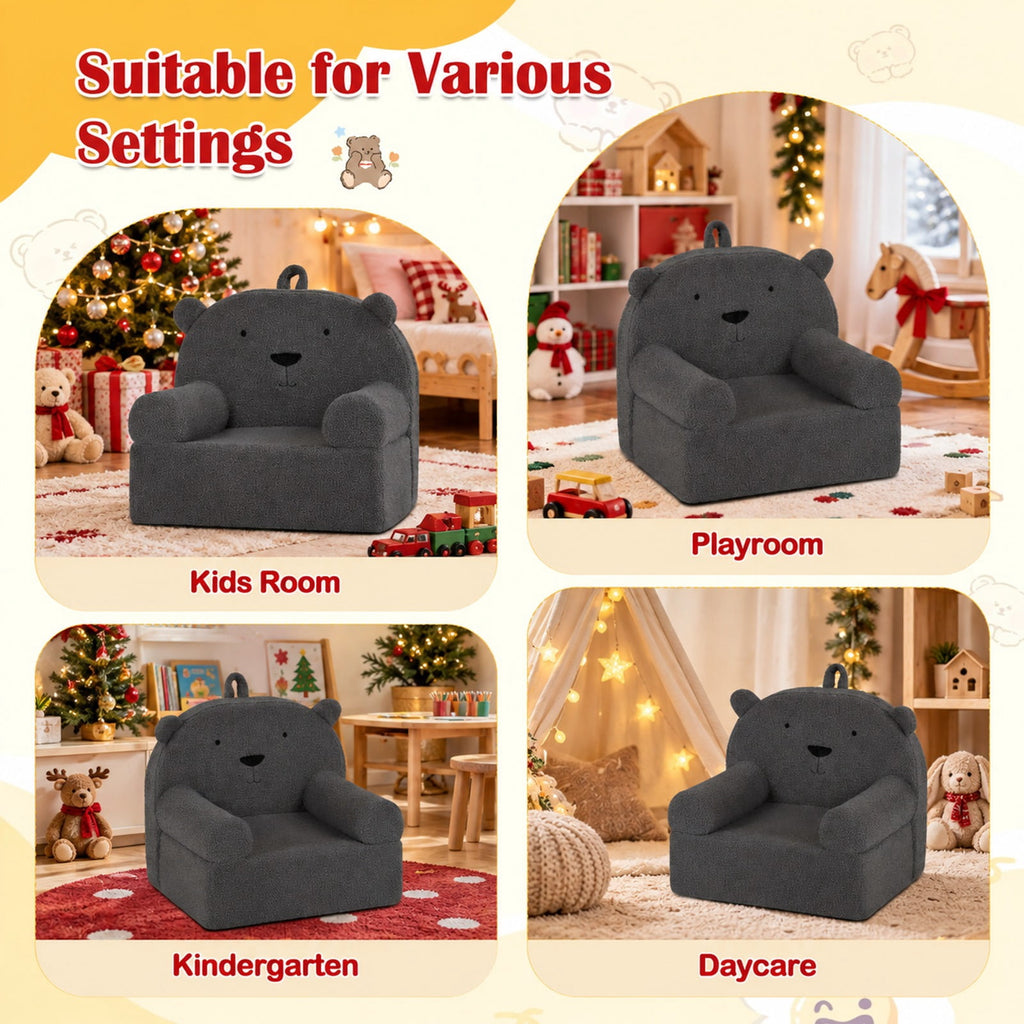 Airfind Kids Bear Sofa Toddler Foam Couch with Soft Fleece Fabric Cover, Teddy Fleece Fabric Frame, for 3+ years old, 20 x 16 x 18 Footprint