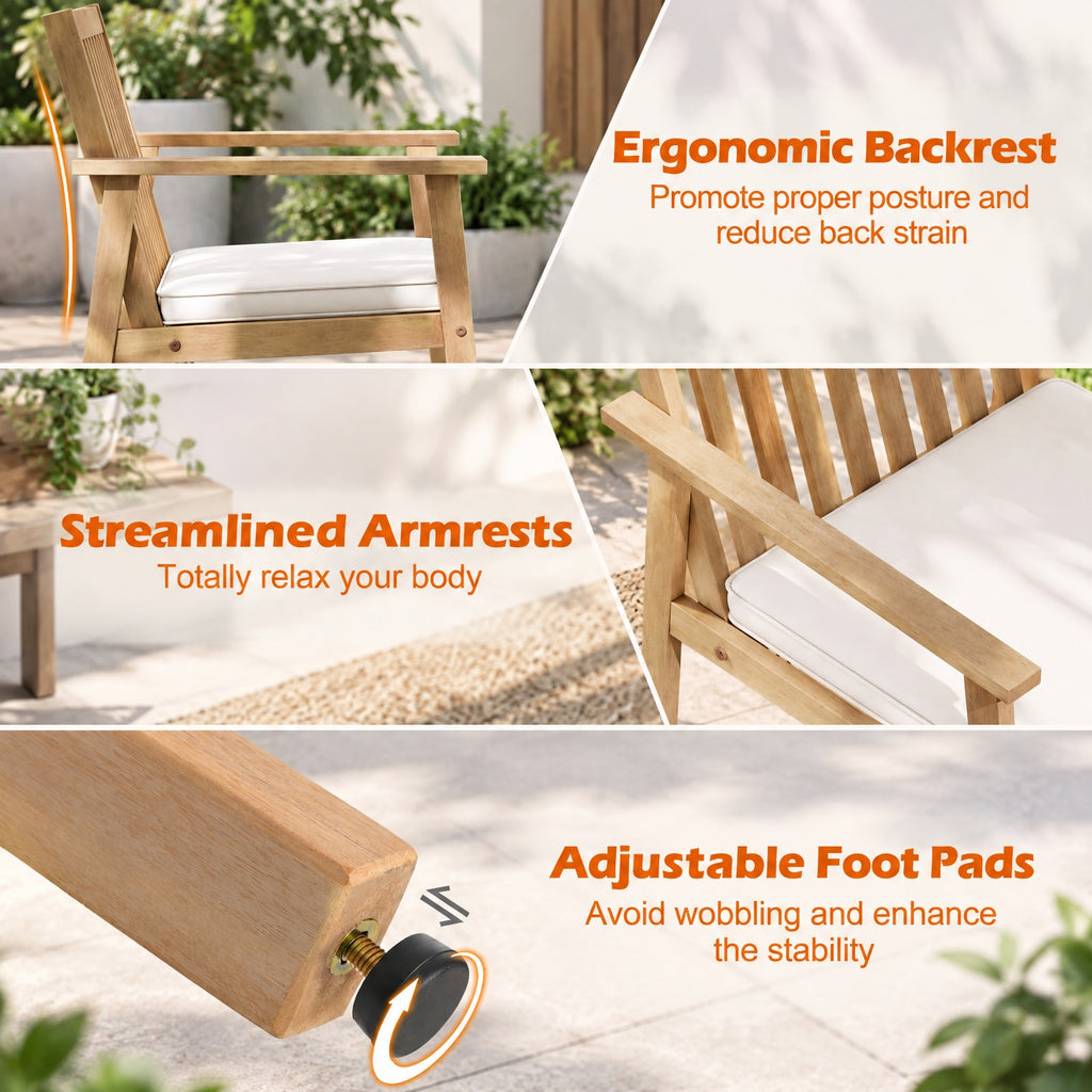 Airfind 2 Pieces Patio Dining Chairs Outdoor Acacia Wood Chairs with Removable Padded Cushion, Acacia Wood Sponge Non-woven Fabric Frame, Wood
