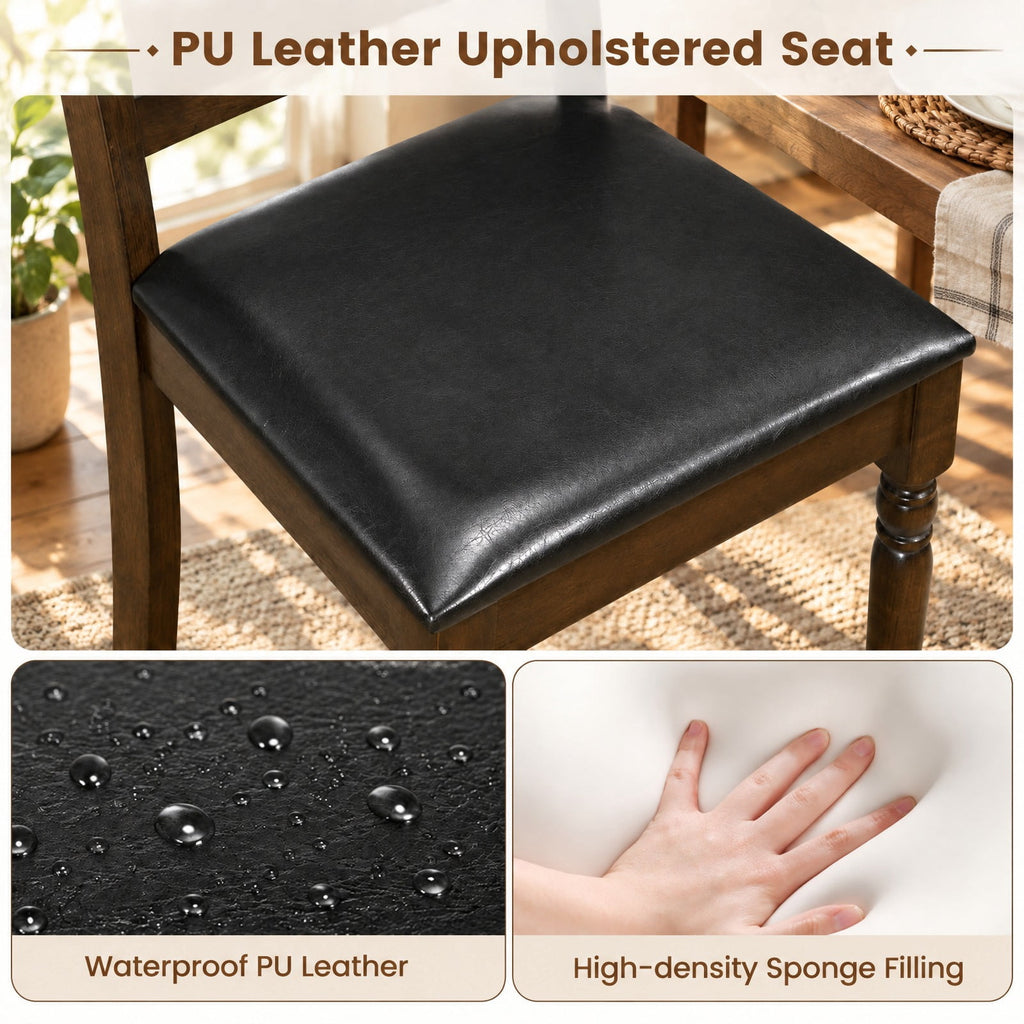Airfind Farmhouse PU Leather Upholstered Dining Chairs Set of 2, Chair 330 lbs Capacity, Rubber Wood PU Leather Sponge Engineered Wood Frame, Brown