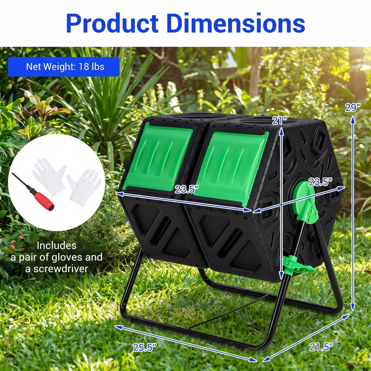 Airfind Dual Chamber Garden Compost Tumbler with Sliding Doors-Black Green, Black, Dimensions 25.5 x 23.5 x 29Size of 2